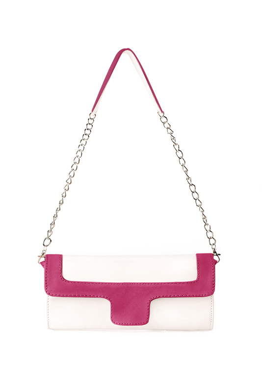 Dress clutch for wedding and parties in off white and fuchsia pink leather - Top view